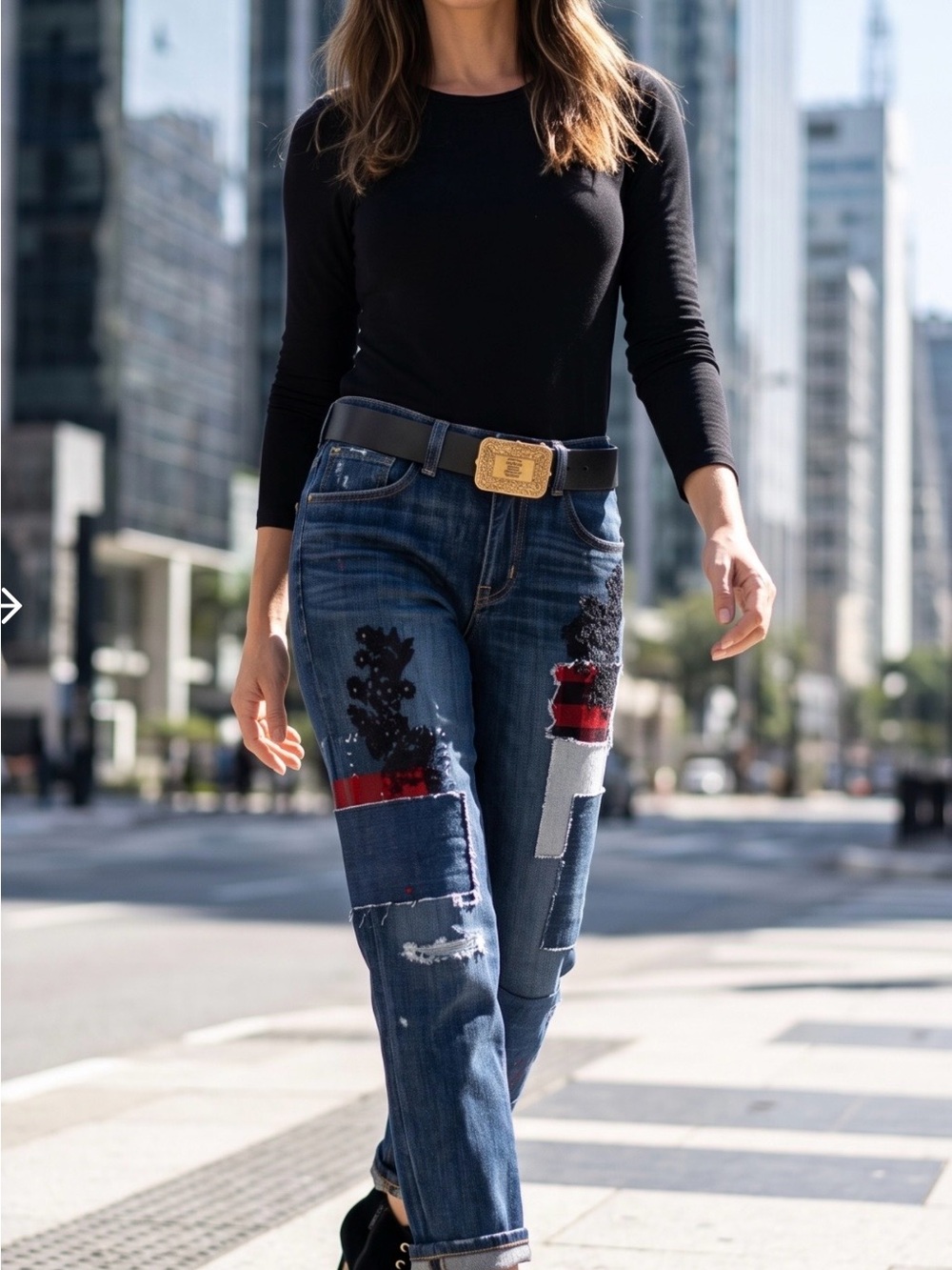 Polo by Ralph Lauren Blue Patchwork Boyfriend Jeans with Red & White Accents